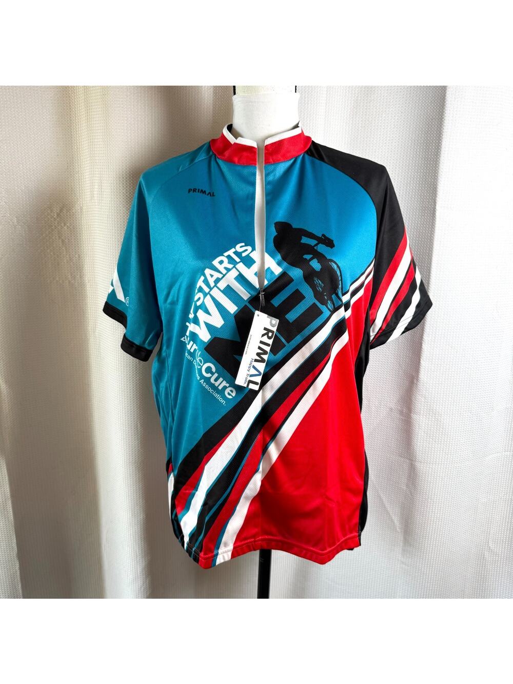 NWT Primal Cycling Jersey 2017 Tour De Cure Mens XL Blue Red Biking Sport Cut